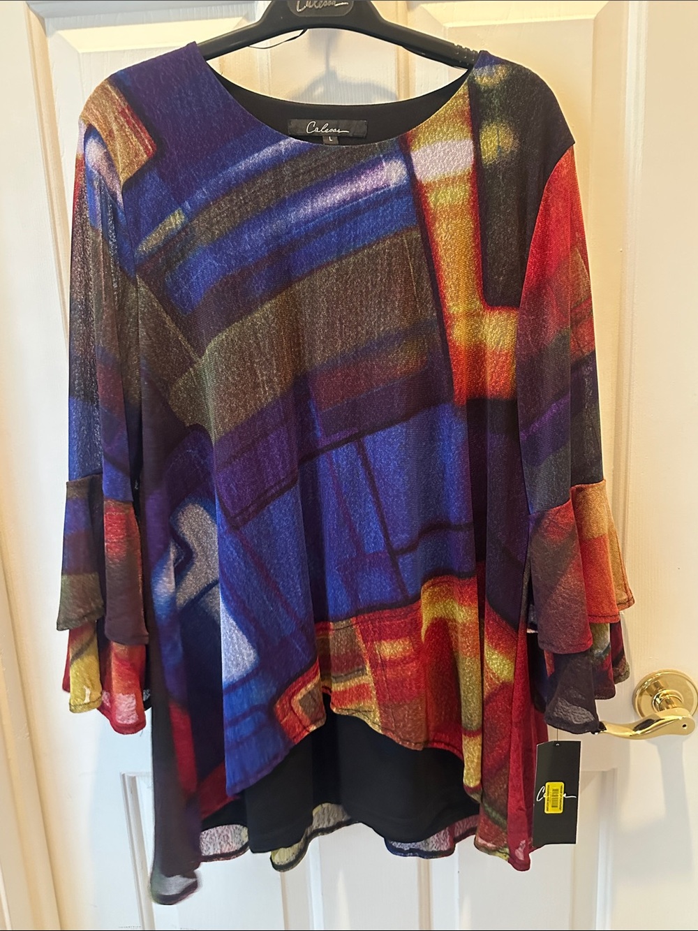 Women's Multi-Color Abstract Ruffle-Sleeve Tunic